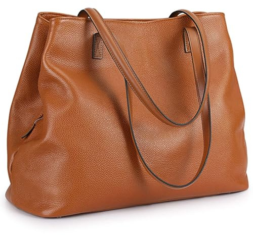 S-ZONE Borsa Tote in Pelle da Donna con Cerniera, Borse Morbide in Vera Pelle, Borse a Tracolla di Grande Capacità