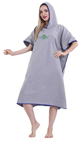X-Labor Unisex badponcho strandhandduk mikrofiber snabbtorkande badrock poncho med huva duschhandduk simning surfing strand dykning badplats, En grå, En Storlek