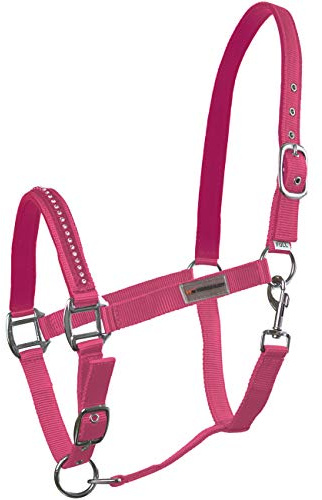Horsenjoy Halfter Glitter Strass - Steine Pferdehafter Crystal Stallhalfter (Full, rosa)