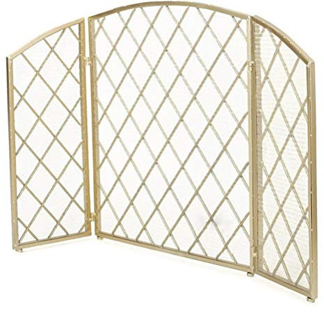 Fireplace Guard ABL 3-panel Fireplace Screen, Gold Black Grid Fireplace Spark Protection Net, Expandable Child Fire Safety Gate Fence, 72X30X81CM (Color : Gold)