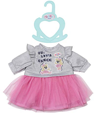 BABY Born Zapf Creation 830567 Little Kleider rosa 36 cm - rosa Puppenkleid mit Tüll-Rock und grauem Pullover