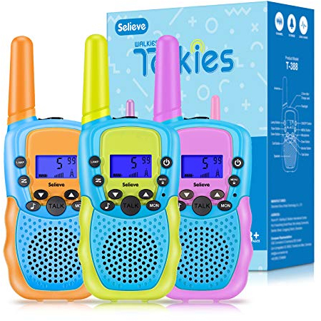 Walkie Talkie 3 Pack Selieve Juguetes 3 KM de Largo Alcance con 8 Canales, Regalos para Niños Adolescentes de 3 a 12 Años (Naranja)
