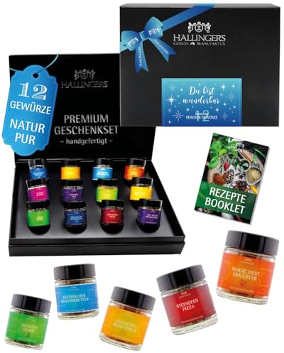 Hallingers Genuss Manufaktur Gewürz Valentinstagsgeschenk-Set - 12 Gewürze aus aller Welt in wertiger Geschenkbox mit Rezept-Booklet Du bist wunderb..., Valentintstag für Männer Freund