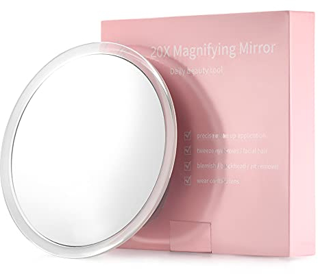 20X Vergrößerungs Spiegel mit 3 Saugnäpfen - Verwendung für Make-up-Spiegel - Zupfen der Augenbrauen - Pinzetten - Entfernen von Mitessern und Schönheitsfehlern - Perfekt für Reisen und zu Hause