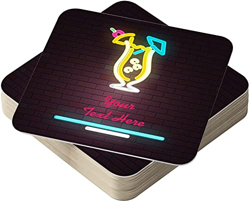 Personalised Beer Mats Pack of 24 - Absorbent Recyclable Cardboard Drink Mat Coasters 95mm x 95mm x 1mm Square - Accessories for Home Bars Pubs - CO-CARD-A148-24 - ADD Your Text