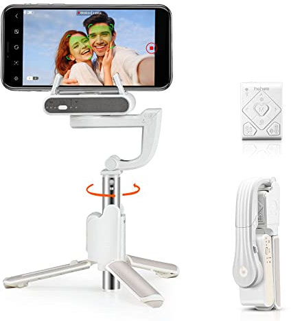 hohem Q 4 in 1 Selfie Stick, Portable Tripod Gimbal stabilizer with Built-In Extension Rod, APP Interaction and remote-control phone gimbal, Auto Balance and auto face tracking gimbal for Vlog, White