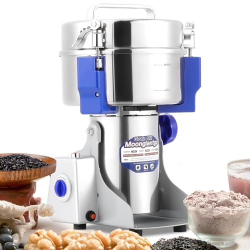 Moongiantgo 1500g Electric Grain Grinder 3000W Spice Mill 36000rpm Stainless Steel Superfine Grinder 50-300 Mesh with Commercial Motor, Overload & Open-Cover Stop Protection