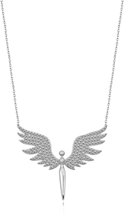 Einzelstück® Halskette Schutzengel 43cm + 3cm 925 Sterling Silber I 14K vergoldet I Glücksbringer (Silber)