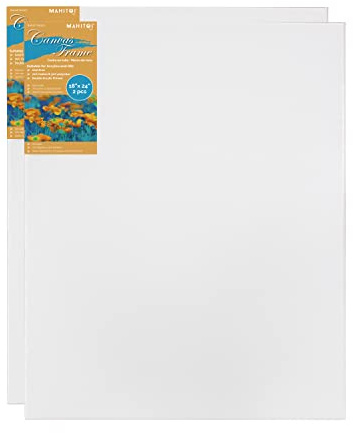 MAHITOI ™ 2-PC Cotton Stretched 18” x 24” Double Primed Gesso Wooden Frame to Smooth Surface & Reduce Absorbency, for Acrylic, Oil Paints, Acid-Free, Medium Weight Blank, White. 18 x 24 Canvas.