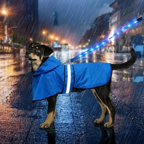 Weesiber Hunderegenmantel, Reflektierender Hund Regenmantel mit Leinenloch, wasserdichte Regenjacke Hunde Verstellbarer Hundeponcho Mit Kapuze (M, Blau)