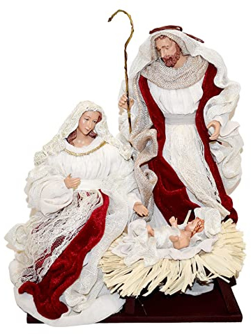 Magie di Natale Natività con vestiti in tessuto Beige e Rosso statue per presepe h 35 cm (35 cm)