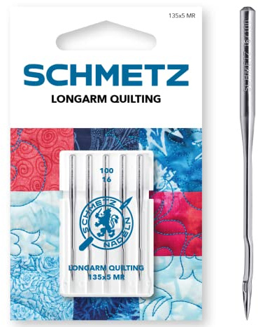 SCHMETZ | Longarm Quilting | 100/16 | 5 Nähmaschinennadeln | 135X5 MR | geeignet für das Quilten mit speziellen Longarm-Maschinen