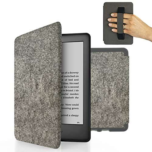 MyGadget Filz Hülle für Kindle Paperwhite 10.Generation [ Modell 2019 - J9G29R - 6 Zoll] mit Handschlaufe & Auto Sleep | Wake Funktion - Flip Case in Hell Grau
