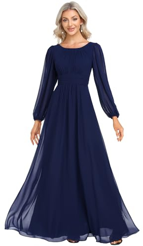 Ever-Pretty Robes de Demoiselle d'honneur Col Ronde Manches Longues Mousseline Maxi Robe évasée ES01068