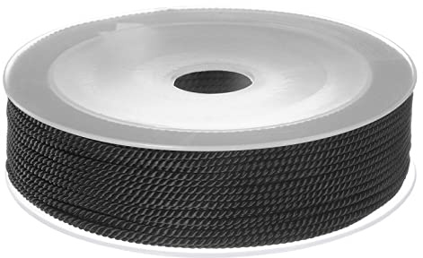 sourcing map Twisted Nylon Twine Thread Beading Cord 1.5mm 20M/65 Feet Extra-Strong Braided Nylon String for Crafting Bracelets Jewelry Making, Black