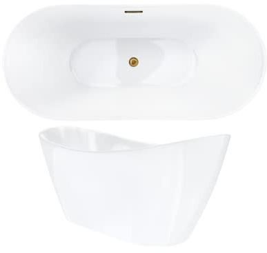 VBChome Badewanne 170x77 cm Gold Acryl SET Premium Badewanne Freistehend Eingebauter Überlauf Siphon Inklusive Modern Komfort Elegant Top Qualität