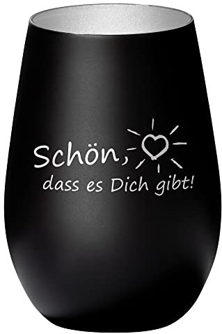 4youDesign Windlicht Schön, dass es Dich gibt (Metall-Schwarz-Silber), Teelichthalter zum Valentinstag, oder Geburtstag, Spülmaschinengeeignet, Geschenkidee für Mama, Papa 465 ml