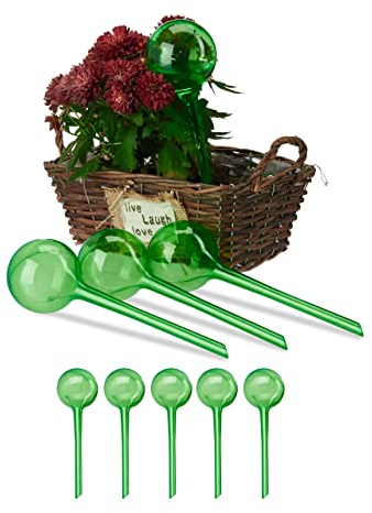 Relaxdays Sfera Sfere per Irrigazione, Set da 9, H x D: 28x8 cm, Irrigatori da 250 ml per Piante e Fiori, Plastica PVC, Verde