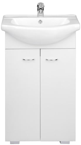 Domodomo - Armadietto da bagno con lavandino, 85 x 55 x 42 cm, colonna elegante set con lavabo in ceramica, mobile con lavabo