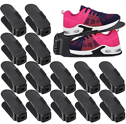 Relaxdays skohackare, set om 15, upp till storlek 39, halkfri skohylla, plast, organisationssystem för skor, svart