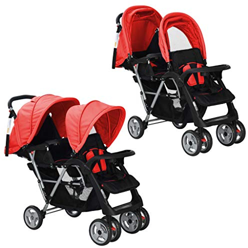 Hommdiy Geschwisterwagen Klappbares Design Kinderwagen Baby Kinder Buggy Alleinstehende Person Kinderbuggy Reisebuggy Rot Stahl