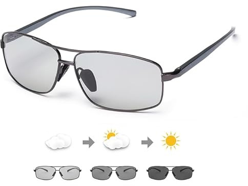 TJUTR Selbsttönende Sonnenbrille für Herren Polarisierte Photochromatisch Sonnenbrillen UV400-Schutz Leicht AL-Mg Metallrahmen