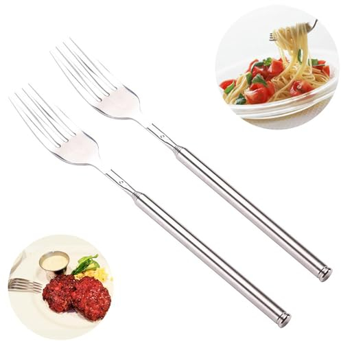 Cena extensible telescópica del Bbq, 2pcs Tenedor telescópico BBQ Tenedor extensible de acero inoxidable, Horquilla telescópica Extensible, Acero inoxidable de la horquilla de la manija larga