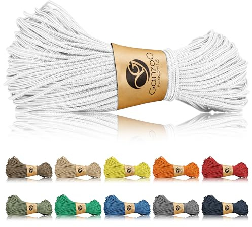 Ganzoo Paracord 125 Seil 1 mm Takel-Schnur Weiß, Nylon & Polyester, 1 Kernstrang, Bruchlast ca. 60 kg/125 lbs, für Knüpfen, Takeln, Armband, Outdoor, Camping, Basteln, Messergriffwicklung