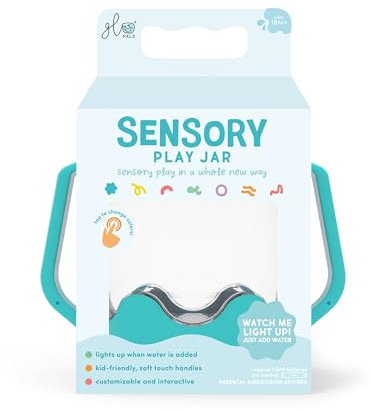 GLO Pals Jarra sensorial Azul para niños, Juguete sensorial Iluminado Activado por Agua, Asas de fácil Agarre, Tapa de Bloqueo a Prueba de niños. Juguete terapéutico para aliviar el estrés. Adecuado