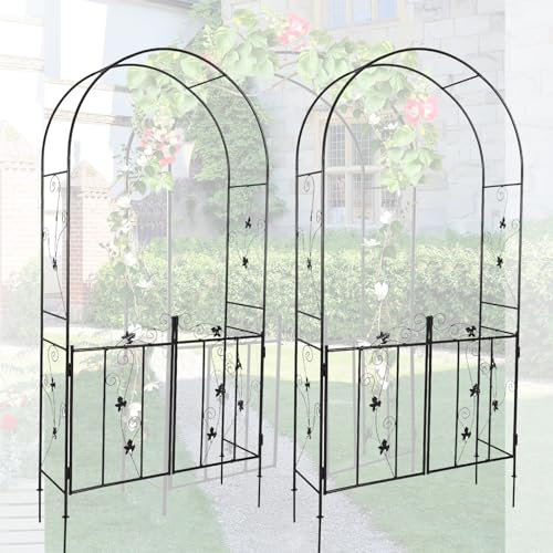HESHEQ Metal Garden Arch with Gate Wedding Arbor with Door Outdoor Garden Arch Gothic for Climbing Plants Vines Outdoor for Party Ceremony Decoration for Anniversary (Color : White)