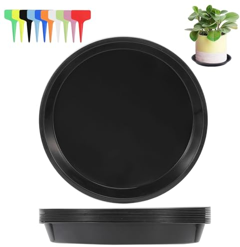 HFLIANHENG Lot de 10 soucoupes rondes en plastique pour plantes d'intérieur et d'extérieur - 35 cm - Noir