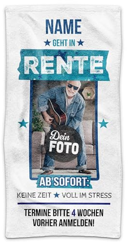 Print Royal PR Personalisiertes Handtuch zum Ruhestand - Geht in Rente - mit Name & Foto selbst gestalten - Geschenk für die Rente, für Männer | Fotohandtuch, 100 x 50 cm