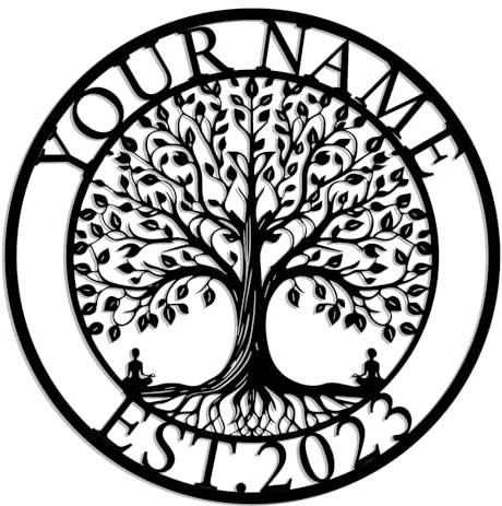 Personalized Tree of Life Metal Wall Art - Custom Welcome Family Name Sign - Outdoor Decor (Style-5)