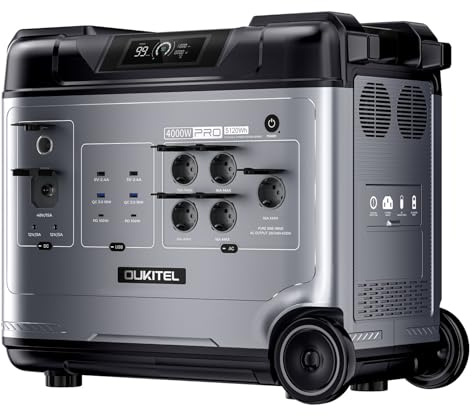 OUKITEL P5000 Pro Powerstation 5000 Wh, 4000 W de almacenamiento, batería LiFePO4, 5 salidas CA 230 V para viajes, camping, autocaravana, casa cortes de energía