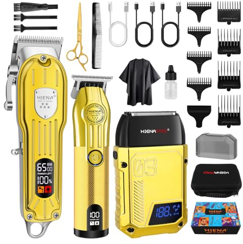 HIENA PRO Tondeuse à cheveux professionnelle pour homme, kit complet de coupe de cheveux, tondeuse à cheveux sans fil avec écran LED