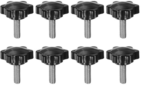 sourcing map 8pcs Star Knobs M8 x 25mm 304 Stainless Steel Threaded Stud 38mm Plastic 6-Star Head Hand Tightening Thumb Screw Clamping Jig Knob Handle, Black