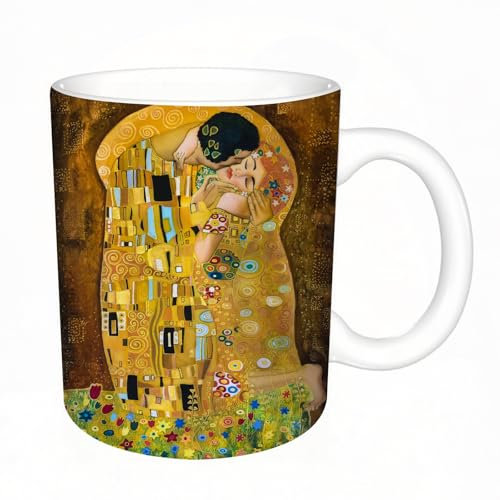 KDWJS Mug porcelaine fine Mug Tasses de 11 oz 330ml pour collègue,amis,frères et soeurs imprimer Tasse de café exquis Cadeaupeinture batik d'art abstrait inspirée de Klimt sur les terres de Gustav Kl