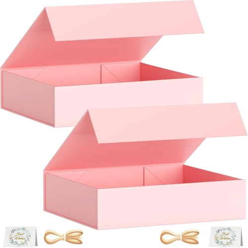 2 Pack Geschenkbox, 30x20x7,6 cm Geschenkboxen für Presents with Lids Magnetic Closure Rectangle Collapsible for Groomsman Proposal Box, Christmas, Halloween, Birthday Gift Packging (Rosa)