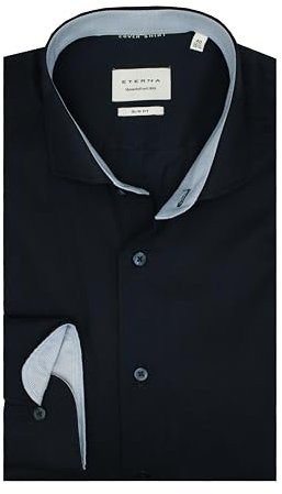 ETERNA Slim Fit Hemd Langarm 67cm | Cover Shirt | Reine Baumwolle | Hai Kragen ausgeputzt| bügelfrei| Uni Dunkelblau Gr. 44