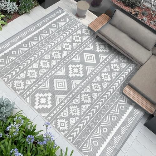 Famibay Outdoor Teppich Wetterfest Balkon Teppich Wasserfest Outdoorteppich Camping Leicht Plastik Kunststoff Teppich Outdoor Terrasse Garten Wendbar Picknickdecke Faltbar