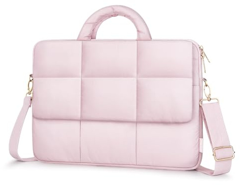 MOSISO Bolso Hombro Portátil, 15-15,6 Pulgadas Bolsa Laptop Compatible con MacBook Pro 16 Pulgadas, Rectángulo Acolchado Flapover Bolsa con Cremallera Delantera&3 Bolsillos Abiertos,Rosa