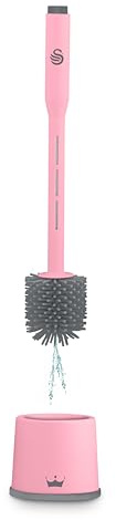 Swan x Lynsey TV's Queen of Clean Cleaning Solution Dispensing Toilet Brush with a Holder, Silicone Bristles, Anti-Clog/Anti-Drip Design, Quick Drying Bathroom Brush, Pink, SWFC1001QOCN