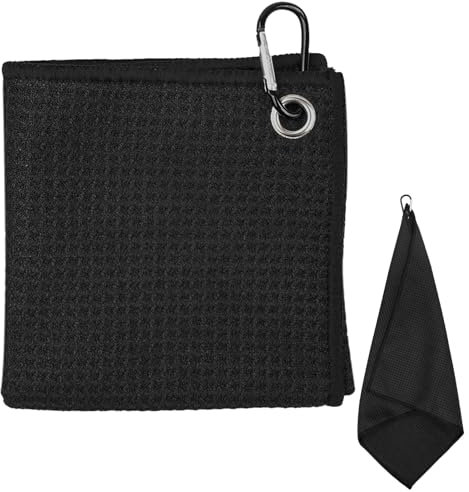 KMANGMAN 1 Pezzi Asciugamano da Golf in Microfibra 40 * 40cm,Asciugamano per La Pulizia Del Golf,Motivo a Cialda,con Moschettone,per Appendere Sulla Borsa Da Golf Club(Nero)