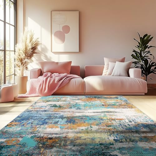 MAST DOO Tappeto moderno a pelo corto, grande, astratto, lavabile, antiscivolo, 140 x 200 cm