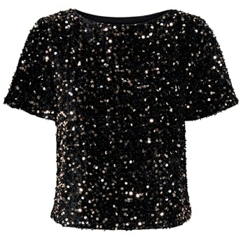 ONLY Damen Onlanika Ss Sequins Boat Top WVN, Black, Small