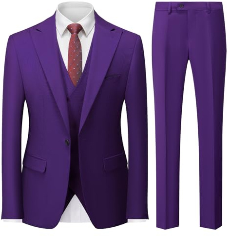 MODFUL Tuta da uomo, 3 pezzi, slim fit, business, con un bottone, smoking e pantaloni