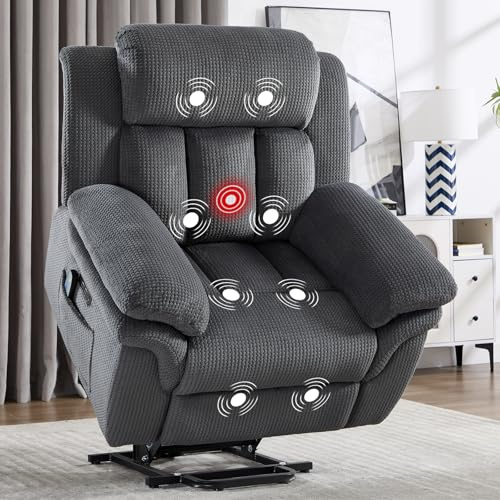 CANMOV 46 Wide Oversize Power Lift Recliner Chair, Extra Large Electric Lift Recliners for Elderly Big, Stand Up Recliner Chair with Massage and Heat, USB and Type-C Ports, Grey