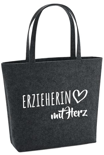 Huuraa Filzshopper Erzieherin mit Herz Geschenk | Große Filz Einkaufstasche 22 Liter Shopper Filztasche Geschenkidee herausnehmbarer Tasche innen