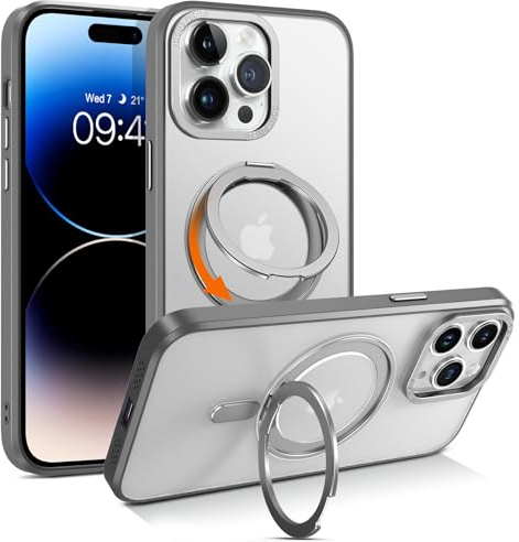 Telaso Magnetic Case for iPhone 14 Pro Max Case, [Compatible with MagSafe] with 360° Rotatable Ring Stand Slim Shockproof Protective Phone Cases for iPhone 14 Pro Max 6.7, Grey