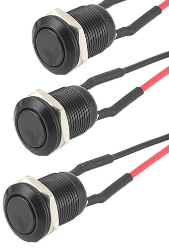 Powice 3X 12mm Wasserdicht Schalter, 12V Wasserdicht Momentaner Zurücksetzen Schalter,Druckschalter,Taster 6A/6V/12V/24V/125V/250V Geeignet für Hupen, Autoklingeln, Autos usw mit Draht (Flacher Kopf)